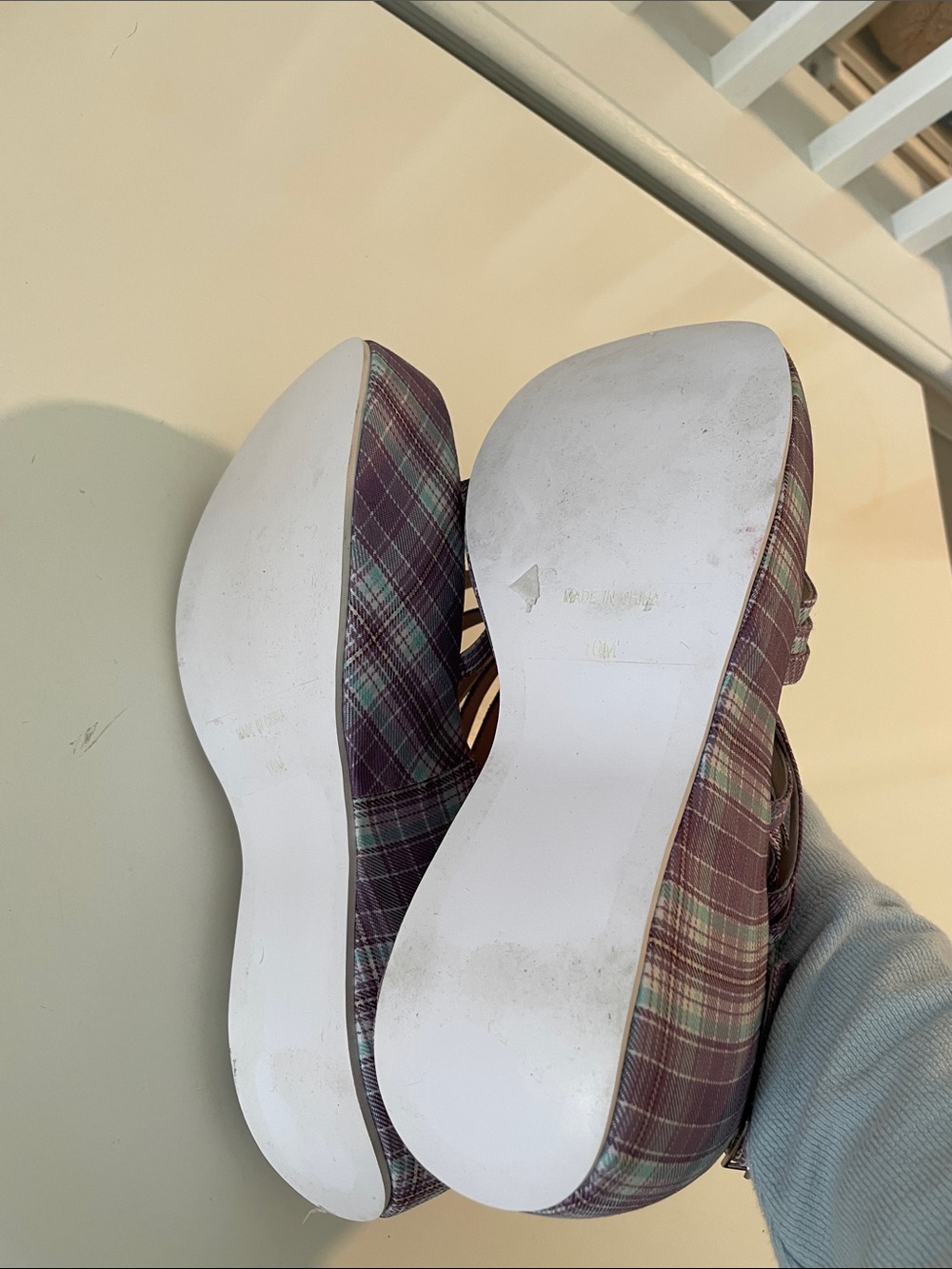 JEFFREY CAMPBELL Vibez Platform Sandal Purple Plaid Platform Sandals Size 10 - Picture 7 of 10